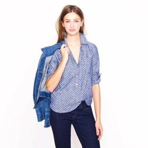 J Crew Circle Print Chambray Popover  Top 6